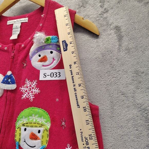 Carly St.Claire Woman Sweater Vest Red XL Full Zip Snowman Embroidered Beaded - Picture 11 of 12